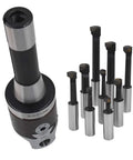 2 Inch Boring Head R8 Shank Set With Nine Carbide Boring Bars One Half Inch For Milling Machines, Pro Grade Precision Tooling