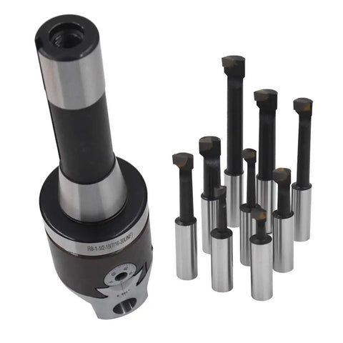 2 Inch Boring Head R8 Shank Set With Nine Carbide Boring Bars One Half Inch For Milling Machines, Pro Grade Precision Tooling
