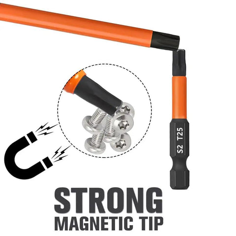 13-Piece Torx Bit Set For Impact Driver S2 Steel Magnetic Bits showing magnetic tip holding screws close-up