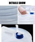Collapsible Water Jug With Spigot For Camping And Hiking, close-up of handle, spigot, and jug material, space saving 10L design