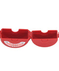 2 Pack Ball Valve Lockout Device Heavy Duty Padlock Gate Valve Safety Hasp with compartments for locks, red plastic construction.