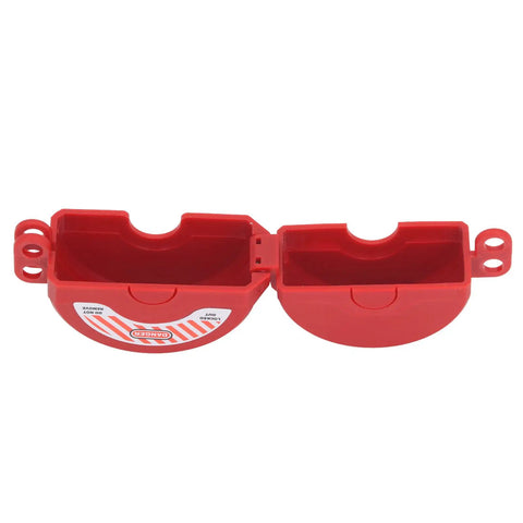 2 Pack Ball Valve Lockout Device Heavy Duty Padlock Gate Valve Safety Hasp with compartments for locks, red plastic construction.