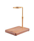 Adjustable Pour Over Coffee Stand with a sleek gold aluminum dripper holder and wood base, ideal for hands-free brewing.