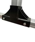 Close-up of Built Damn Tough Portable Gantry Crane with adjustable height steel frame and sturdy black base support.