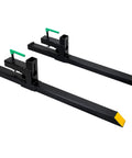 43 Inch Pallet Forks Clamp On for Tractor Bucket 1500 Lb Capacity Heavy Beefy Front Loader Attachment, black metal with green clamps