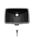 Black Rectangular Porcelain Undermount Sink With Chrome Pop Up Drain Deeply Arched Basin Safe Overflow Vitreous China