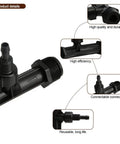 Close-up of Three Quarter Inch Irrigation Venturi Fertilizer Mixer Injectors for outdoor garden, POM plastic, black, connectors.