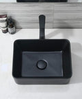 Matte Black Vessel Sink And Faucet Combo For Bathroom Above Counter Rectangular Ceramic Sink With Matte Black Faucet Top View