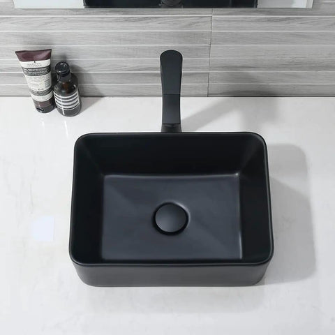 Matte Black Vessel Sink And Faucet Combo For Bathroom Above Counter Rectangular Ceramic Sink With Matte Black Faucet Top View