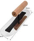 Venetian Plaster Trowel Set 3 Piece Flexible Stainless Steel Blades 0.3mm With Wooden Handles shown in detailed dimension view