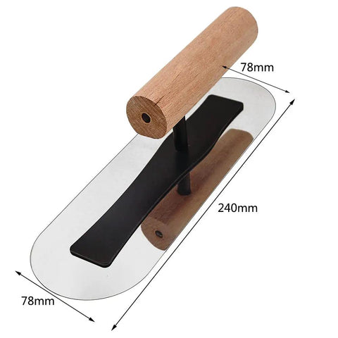 Venetian Plaster Trowel Set 3 Piece Flexible Stainless Steel Blades 0.3mm With Wooden Handles shown in detailed dimension view