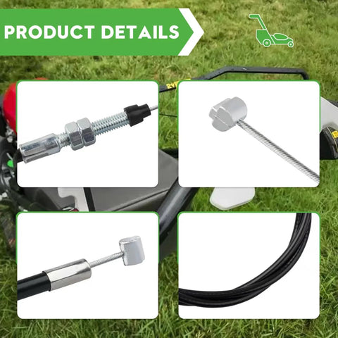 Product details of 52 inch throttle cable replacement for HRA and HRC lawn mowers, showing connectors and cable length details.