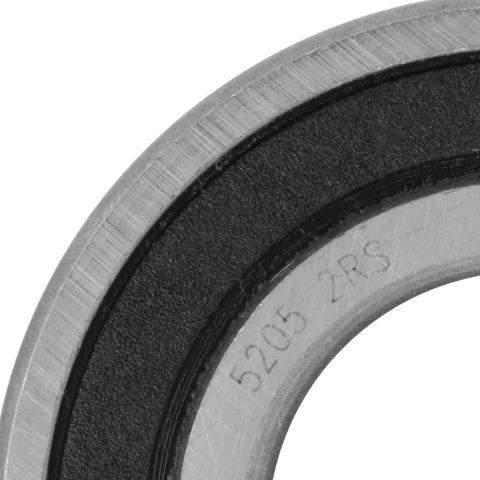 Close-up of the Two Pack Angular Contact Ball Bearings 25mm ID 52mm OD 20.6mm Wide Sealed 2RS, focusing on the 5205 marking and seal.