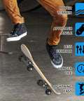 Skateboard in mid-air with Premium 52mm 95A Hard Skateboard Wheel Set With Preinstalled Bearings And Spacers For Street Tricks.