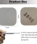Front and side view of 54 Pack Soft Touch Sanding Pads 2x2 Mesh Grit Pads 320 To 3500 For Plastic showing size and grit number 2500.