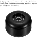 Close-up of a black 54mm skateboard wheel with ABEC 9 bearing, 85A hardness, made of durable polyurethane for street and park skating.