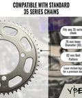 54T Rear Wheel Sprocket For 35 Chain Compatible Fits Mini Bikes Pit Bikes And Electric Bikes, Black Hardened Steel, Laser Etched Logo.