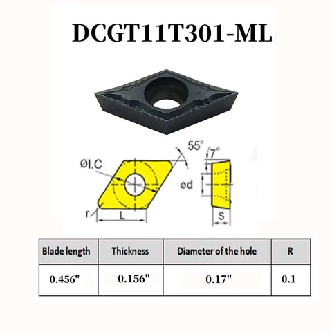 55 Degree Rhombic Carbide Inserts for Turning and Milling DCGT110301 302 ML Tin Coated with TiAlN Nano Coating diagram