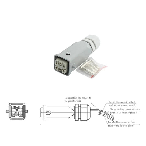 Connector and wiring diagram for Beefy 5.5KW 380V Air Cooled Spindle Motor With ER32 Chuck Four Bearing Square Mounting Flanges for CNC Router.