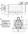 Technical drawing of Beefy 5.5KW 380V Air Cooled Spindle Motor With ER32 Chuck Four Bearing Square Mounting Flanges For CNC Router