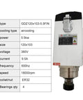 High Power 5.5KW 380V Air Cooled Spindle Motor With ER32 Chuck Four Bearing Square Spindle Flanges for CNC