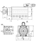 Technical drawing of High Power 5.5KW 380V Air Cooled Spindle Motor With ER32 Chuck Four Bearing Square Spindle Flanges