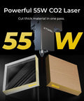 55W CO2 Laser Cutter And Engraver Desktop Machine with cutting examples of acrylic and wood thickness visualized
