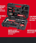 57 Piece Mechanics Tool Set Home Tool Set with case; includes sockets, ratchet, screwdrivers, hammer, pliers, hex keys, specialty bits