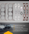 5.7L Engine Head Gasket Set with RTV Silicone Gasket for Mercruiser Volvo Penta Crusader GM Marine V8 Motors displayed with components