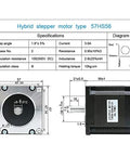 Blueprint and specifications of 57x57mm Stepper Motor 1.2Nm 3A 1.8 Degree 57HS56 for CNC Milling