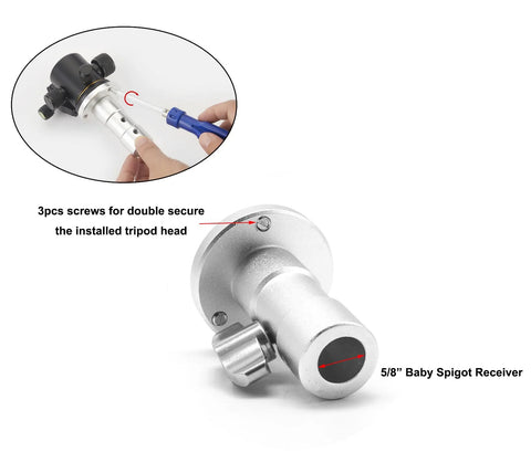 5/8 Inch Baby Ball Head Adapter To 3/8 Inch Thread For C Stand And Light Stand Mounts with dual screws shown.