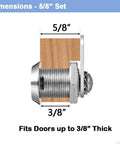 Side view of 5/8 inch cam lock with zinc alloy showing thickness fit for doors under 3/8 inch for secure your tool boxes, mailboxes, RV compartments and pickup trucks with this 3-pack of 5/8 inch keyed-alike cam locks in durable zinc alloy, featuring easy-to-use keys and consistent fit for doors under 3/8 inch thick.