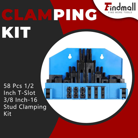 58 Piece Pro Series One Half Inch T Slot Clamp Kit With Three Eighth Inch Sixteen Thread Studs for Bridgeport Milling Machines display