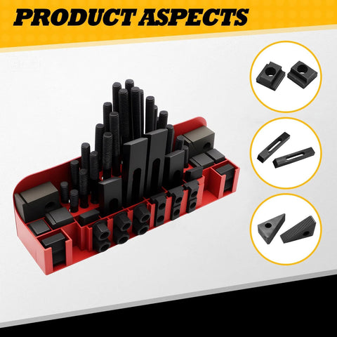 58-piece T slot hold-down clamp kit with storage box