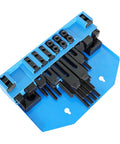 Pro Series 58 Piece T Slot Hold Down Clamp Kit for Milling Machines displayed in blue organizer with studs and step blocks