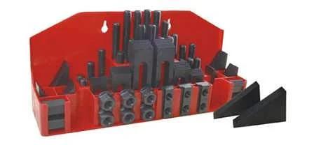 58 Piece T Slot Clamping Kit For Milling Machines And Drill Presses With Hardened Steel Construction, displayed in organizer