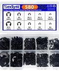 580Pcs E Clip Snap Ring Kit Built Tough For Pros And DIYers 65Mn Steel External Retaining Rings with Case