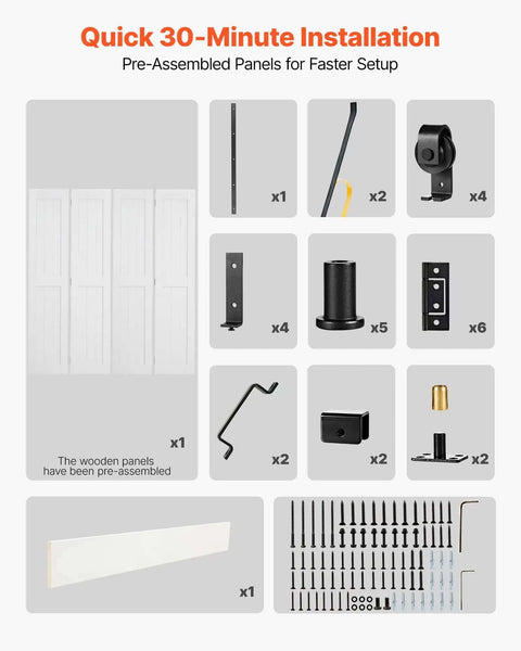 Components for MDF Bifold Barn Door 72 By 84 Inches With Space Saving H Frame Easy Glide Track System Preassembled Panels