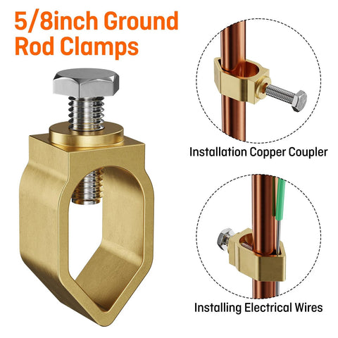 Close-up of 5/8 inch ground rod clamp with bolt, part of the Eight Foot Grounding Rod Kit With Copper Clad Steel Rods And Grounding Clamps.