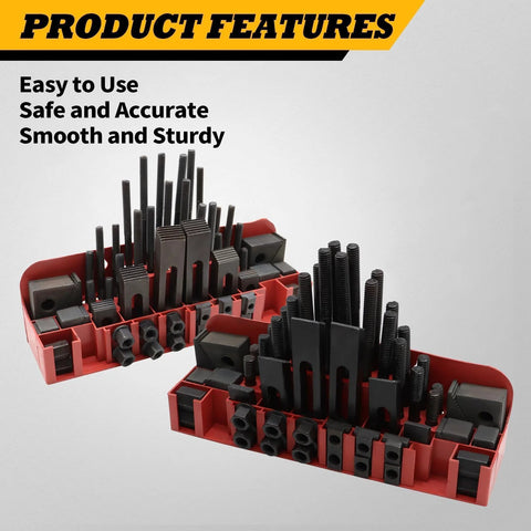 58-piece T slot hold-down clamp kit in red box