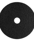 Sam 20-inch black stripping pad for floor machines; circular abrasive pad with center hole