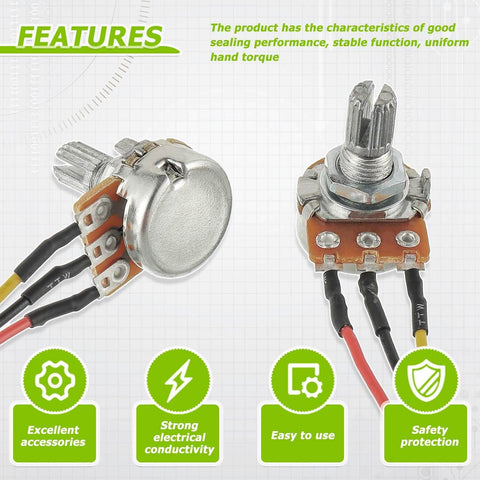 5K Ohm Linear Taper Rotary Potentiometer WH148 with XH2.54 3 Pin Connector Wire Cable and Black Knob Cap, top view