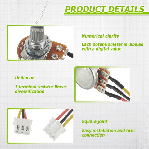 5K Ohm Linear Taper Rotary Potentiometer WH148 With XH2.54 3 Pin Connector Wire Cable And Black Knob Cap Pack Of 5 details