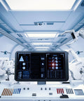 High-tech control room with advanced robotics and display, relevant to 5V Rotary Encoder Module With 20 Pulses Per Revolution Optical Scanning Technology