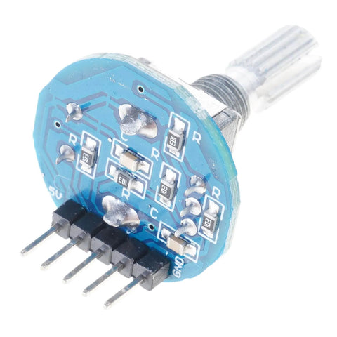 5V Rotary Encoder Module With 20 Pulses Per Revolution Optical Scanning Technology For EC11 Boards, close-up view of blue circuit board