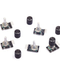 KY-040 Rotary Encoder Module Pack Of 5 With Knob Cap For Arduino 5V Pulse Encoder shown with aluminum knob caps
