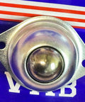 Front view of 2 Holes Flange Ball Transfer Unit Mounted Surface Bearing with chrome finish on blue background.