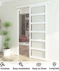 42x84 White PVC Sliding Barn Door With Hardware Kit And Pull Lightweight Translucent Plastic Panel Waterproof Easy Install