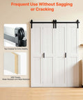 MDF Bifold Barn Door 72 By 84 Inches With Space Saving H Frame Easy Glide Track System Preassembled Panels Header Board And Hardware Kit Included Waterproof And Quiet White, shown with stability and water-resistant features.