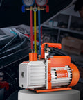 Powerful 5 CFM Two Stage Rotary Vane Vacuum Pump With Sparkless Motor For HVAC And Auto Repair Not Only For R22 R410a But Also R32 R1234yf Systems From VEVOR With Two Oil Bottles Resin Degassing And Quick Maintenance